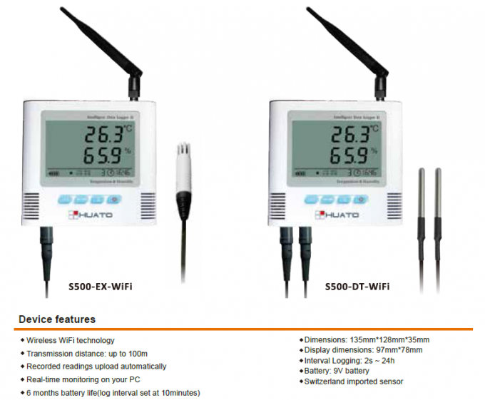 White Color Wifi Temperature And Humidity Data Logging Sensor OEM / ODM Available